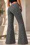 Women's Black and White Zigzag Patterned High Waist Flared Trousers - 2