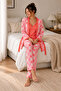 Pomegranate Flower Plaid Patterned Exclusive Knitted Dressing Gown Pajamas Set