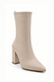 Fest Women's Beige Special Textured Wrinkled Leather Pointed Toe Thick Heeled Stylish Boots with Back Zipper - 4