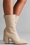 Fest Women's Beige Special Textured Wrinkled Leather Pointed Toe Thick Heeled Stylish Boots with Back Zipper