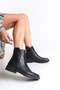 Women's Genuine Leather Thick Heeled Boots Hexel Black - 5
