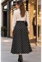 Women's Black Polka Dot Tok Fabric Midi Length Flared Skirt - High Waist Stylish and Elegant Design 6012 - 5