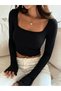 Women's 3 Pack Long Sleeve Square Neck 100% Cotton Slimfit Crop Blouse - 2