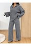 Women's Gray Thessaloniki Knitted Knitwear Top and Bottom Set Sweater Pants - 2