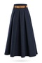 Navy Blue Belted Flared Skirt 0043
