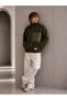 Men's Lined Khaki Green Plush Coat Mz86060 - 3