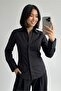 Black Bodycon Basic Shirt with Pensil Collar 37105 - 3