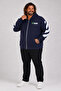 Large Size Hooded Zippered 3Ip Sweat Mg 25718 Navy Blue