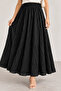 Women's Black Gathered Crinkle Linen Textured Bohemian Pinterest Long Skirt