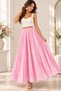 Women's Pink Gathered Crinkle Linen Textured Bohemian Pinterest Long Skirt - 2