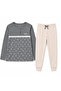 Women's Cotton Collared Buttoned Pocketed Gift Bundle and Dowry Set Gray Melange Color Pajama Set Al50 - 6