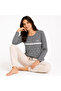Women's Cotton Collared Buttoned Pocketed Gift Bundle and Dowry Set Gray Melange Color Pajama Set Al50