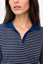 Women's Navy Blue Striped Loose Fit Polo Collar Sweatshirt - 3