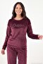 Crew Neck Soft Textured Shiny Velvet Pajama Set Women's Pajama Set 6094209 - 4
