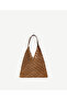 Knitted Raffia Shoulder Bag with Leather Handle Detail - 3