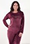 Crew Neck Soft Textured Shiny Velvet Pajama Set Women's Pajama Set 6094209 - 5