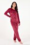 Crew Neck Soft Textured Shiny Velvet Pajama Set Women's Pajama Set 6094209 - 3