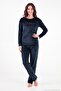 Crew Neck Soft Textured Shiny Velvet Pajama Set Women's Pajama Set 6094209 - 4