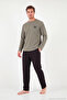 Soft Textured Buttoned Crew Neck Pajama Set Men's Pajama Set 6575011 - 6