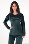 Crew Neck Soft Textured Shiny Velvet Pajama Set Women's Pajama Set 6094209 - 3