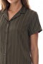 Khaki Rhea Satin Striped Short Sleeve Shirt Pants Pajama Set - 4