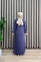 Sani̇ye Dress Viscose Fabric Women's Navy Blue Collar Embroidery Embroidered Neck Tassel Tie Detail Elastic Sleeves Dress - 3