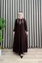 Sani̇ye Dress Viscose Fabric Women's Brown Collar Embroidery Embroidered Neck Tassel Tie Detail Elastic Sleeves Dress - 4