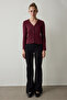 Burgundy V-Neck Long Sleeve Cardigan - 5