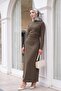 Waist-Cinched Knitted Crepe Lycra Dress -Khaki - 4