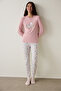 Pink Tea Party Beverage Patterned Long Sleeve Thermal Effect Pajama Top - 3