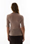 Beige Turtleneck Cashmere 3/4 Sleeve Blouse - 6