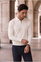 Bellagio Half-Zip Thin Men's Knitwear Sweater - Ecru - 7