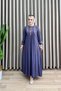 Sani̇ye Dress Viscose Fabric Women's Navy Blue Collar Embroidery Embroidered Neck Tassel Tie Detail Elastic Sleeves Dress - 4