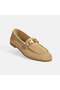Women's Beige Slip-On Suede Loafer with Lock Accessories - 8
