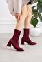 Rachel Women's Burgundy Pointed Toe Diver Stretch 7 cm Thick Heeled Sock Boots Bootie - 2