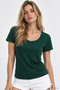 Women's Dark Green Cotton Crew Neck Short Sleeve T-Shirt