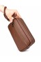 Men's Tan Color Multi-Compartment Card Holder Detailed Luxury Hand and Bracelet Set of Belt Clutch Bag