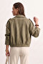Women's Suede Bomber Jacket with Shoulder Epaulettes - Khaki - 3