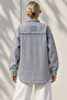 Women's Blue Denim Chic Embroidered Pocket Herringbone Gabardine Shirt Jacket Ckt-19000507 - 5