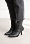 Marya Women's Black Stretch Leather Pointed Toe Warm Lined Zippered 7 cm Thin Heeled Boots Bootie - 2