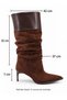 Women's Pointed Toe Heeled Shoes with Below-Knee Gusset and Skin Detailing, Paloma Brown Suede - 8
