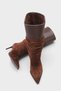 Women's Pointed Toe Heeled Shoes with Below-Knee Gusset and Skin Detailing, Paloma Brown Suede - 2