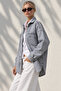Women's Blue Denim Chic Embroidered Pocket Herringbone Gabardine Shirt Jacket Ckt-19000507 - 4