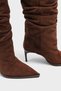 Women's Pointed Toe Heeled Shoes with Below-Knee Gusset and Skin Detailing, Paloma Brown Suede - 5