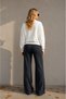 Women's Smoked Front Ribbed Wide Fit Wide Leg Modal Fabric High Waist Recovery Pants Leggings - 6