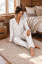 Ribbon Patterned Waffle Knitted Long Sleeve Women's Buttoned Pajama Set - 2