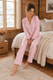 Heart Patterned Waffle Knitted Long Sleeve Women's Buttoned Pajama Set - 2
