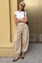 Beige Pleated Pocket Balloon Women's Trousers Mg2692