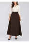Belt-Detail Maxi Size Loose Brown Woven Skirt