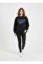 Women's Three Thread Sh Fleece-Lined Sweatshirt with Denim and Button Detail on the Back B Printed Crew Neck Sweatshirt